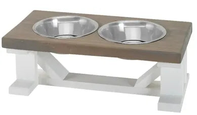Grey Farmhouse Elevated Feeder